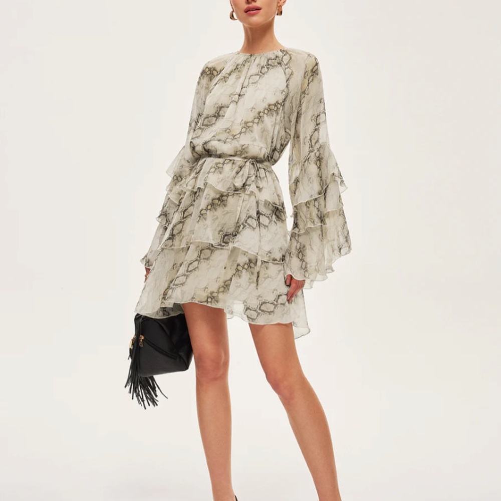 NWT - Sheer Print Ruffle Tie Waist Dress